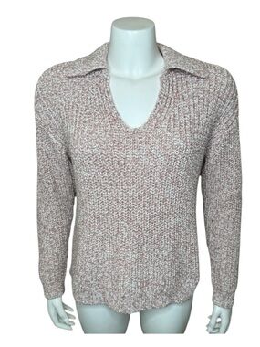 Haven Well Within Marled Ribbed Knit Sweater S Pullover V-neck Collar Dusty Pink
